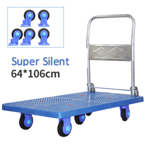 Ripiegabile del volume d'affari del carico con pianale di plastica blu fino alla capacità massima di 500kgs 4 ruote carrello per la movimentazione dei materiali - Product Image 4