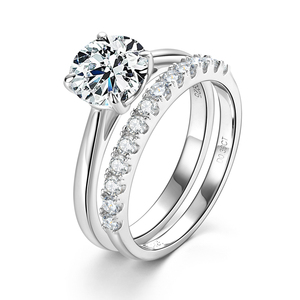 Anillo de Boda de Cuatro Garras <span class=keywords><strong>para</strong></span> Mujer con Moissanita de 8mm y 2ct y 2mm, Conjunto de Joyería de Moda con Engaste de Garras <span class=keywords><strong>para</strong></span> Parejas Recién Casadas, Venta Caliente - Product Image 1