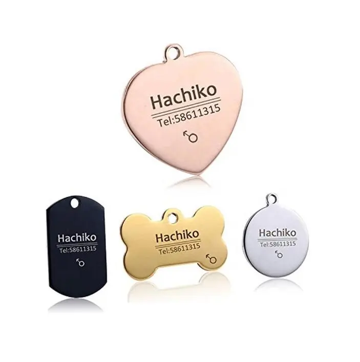 Nombre de mascota grabado personalizado de acero inoxidable, Dirección de teléfono, joyería personalizada, Collar de gato, etiquetas en forma de hueso, etiquetas de identificación de perro