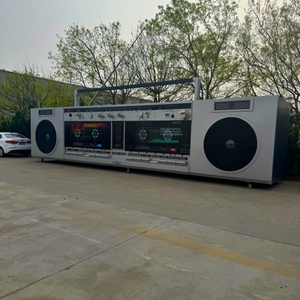 Remorque alimentaire géante de 1,5 m en acier inoxydable en forme de boombox rétro - <span class=keywords><strong>Bar</strong></span> extérieur multifonctionnel pour boissons et collations, unité tractable - Product Image 1