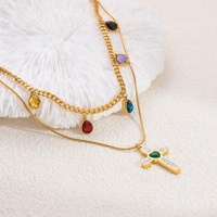 SUMMLY Pendentif en zirconium créatif personnalisé de haute qualité Collier en acier inoxydable plaqué or 18 carats Chaîne double couche
