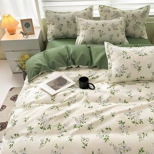 Drap plat en microfibre brossée imprimé motif floral vert doux au toucher <span class=keywords><strong>housse</strong></span> <span class=keywords><strong>de</strong></span> <span class=keywords><strong>couette</strong></span> et taie d'oreiller ensemble <span class=keywords><strong>de</strong></span> literie pour la maison - Product Image 4
