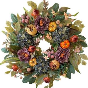 Stock for Hot Sale Christmas Festival Purple <b>Hydrangea</b> Peony Autumn Collection Indoor Outdoor Decoration PVC Wreath Purely - Product Image 1