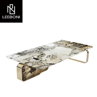 Table de luxe en acier inoxydable avec dessus en marbre Table à thé nordique Table basse pour centre d'affaires
