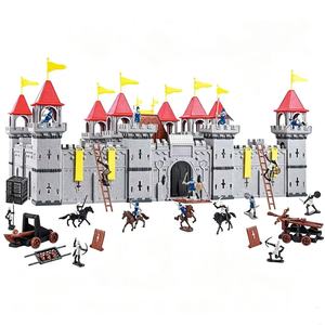 Jouets éducatifs de château médiéval, ensemble de blocs de construction de château, maison de jeu pour enfants, <span class=keywords><strong>jouet</strong></span> de construction de château, figurines de soldats et de chevaliers en PVC - Product Image 1