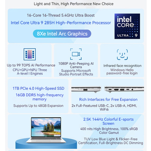 แล็ปท็อป ASUS <span class=keywords><strong>Vivobook</strong></span> 16 Core Ultra9-275H 16G 1T 16นิ้ว 2.5K อัลตร้าบุ๊คประสิทธิภาพสูง - ดีไซน์บางเบา - Product Image 2