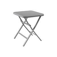 Table d'appoint carrée pliable en verre trempé, avec cadre métallique gris en X, pour patio extérieur