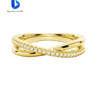 Bague élégante en argent sterling 925 plaqué or avec double croix en X et diamant de laboratoire, bijoux pour femmes, idée cadeau