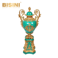 Vase exquis en céramique verte avec décorations en cuivre, pour hôtel, villa, mobilier de bureau, décoration de cabinet