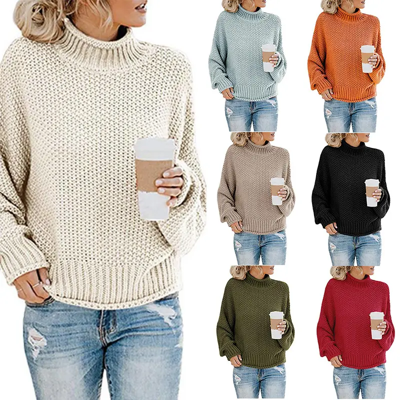 New Knitted Sweater Women'S Thick Thread High Neck Pullover Sweater Womens Sweater Tops
