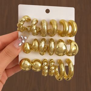 Nuevos Aretes de Aro Grandes en Forma de C con Gota de Agua Dorados de Moda para Mujer, Set de Joyería para Fiesta, Regalo, Aretes de Botón de Moda - Product Image 1