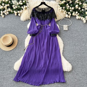 Vintage <b>Sequin</b> Embroidery Long Pleated Bubble Sleeve Women's Pleated Dresses Fashion - Product Image 4