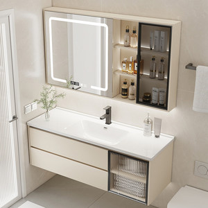 <b>Solid</b> <b>Wood</b> Smart Bathroom Vanity Ceramic Integrated Basin Wall Mounted Wash Sink Cabinet Combo - Product Image 5