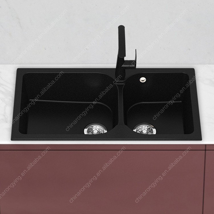Évier de quartz noir, quartz simple d&amp;amp;amp;#39;évier de cuisine, évier de cuisine en pierre de quartz