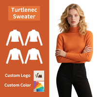 OEM Chandail à col roulé de haute qualité en tricot mince pour automne hiver pour femmes Chandails à col roulé avec logo personnalisé pour femmes
