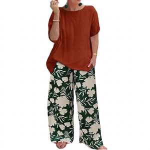 Conjunto de Dos Piezas para Mujer Talla Grande, Estampado de Leopardo, Ecológico, Transpirable, Top Holgado con Cuello Redondo y Pantalones Anchos, Atuendo Casual de Verano - Product Image 5