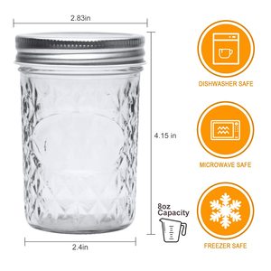 Bocal en verre rond à large bouche vide, bocal Mason de 8oz avec couvercle hermétique pour la confiture alimentaire, le cornichon au miel - Product Image 2