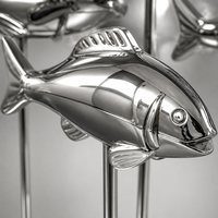 Escultura Metálica Moderna de Peces en Acero Inoxidable Pulido Espejo, Escultura Metálica Personalizada de Escuela de Peces para Jardín de Hotel y Paisajismo