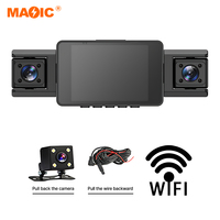 Caméra de tableau de bord WiFi à 4 canaux et triple objectif avec vision nocturne IR, caméra de recul à 4 LED, caméra de tableau de bord de voiture pivotante