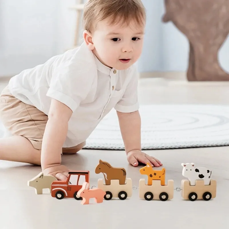 Bebek ahşap hayvan tren oyuncak inşaat blokları erken eğitim Montessori istifleme oyuncaklar çocuk hediyeler için