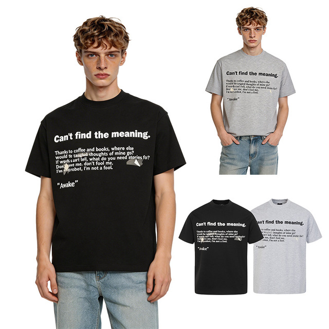 ARES 26 Summer Spot American Style Vintage Neck Shoulder Short Sleeve 3D Printed Slogan Printed Philosophy T-Shirt Men