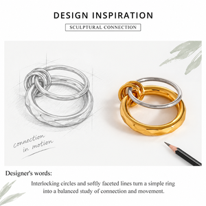 Sculptural Interlocked Knot <b>Ring</b> Stainless Steel 14K Gold Vacuum Plated Gold Silver Tone Statement <b>Ring</b> - Product Image 4