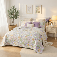 HONI Couvre-lit en microfibre doux et léger, ensemble de literie matelassé par ultrasons, ensemble de couette imprimé floral toutes saisons