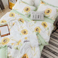 Ensembles de couette tournesol imprimé fleuri 100% fibres de polyester draps verts pour chambre à coucher ensemble de quatre pièces ensemble de literie