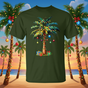 Camiseta con estampado de palmera navideña tropical con luces y adornos para uso festivo - Product Image 3