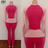 Set Pakaian Olahraga Wanita 3 Potong Motif Polkadot, Atasan Lengan Panjang, Legging Model Flare, Bando Senada, Santai untuk Gym dan Bersantai