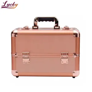 Portable Design Rose Gold Delicate Vanity Box For Outdoor Top Grade Cosmetic Case Travel Aluminum Alloy Makeup Case