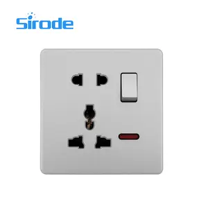 Sirode T2 Series UK Standard Modern Silver Color 1 Gang 5 Pin Multifunction 13A Port Electric Wall Switched Socket For Home