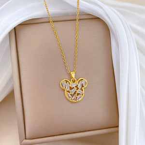 Fanhua Jewelry Tiktok Hot Selling Tarnish Free Stainless Steel Waterproof Gold Plated Mouse <strong>Necklace</strong> - Product Image 5