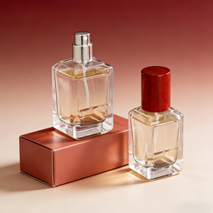 Flacon de parfum élégant et raffiné en verre transparent épais de 30 ml et 50 ml, vide, pour emballage de parfum de <span class=keywords><strong>mariage</strong></span>, avec bouchon en bois - Product Image 4
