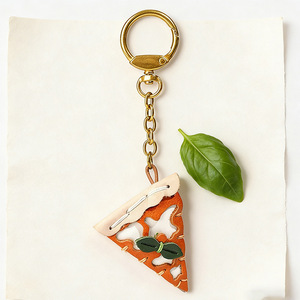 Porte-clés Pizza, Cuir tanné végétal, Breloque de sac pour femme, Cadeau décoratif - Product Image 5
