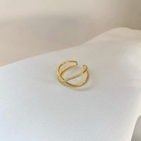Bague Minimaliste de Luxe Plaqué Or 14K avec Zircon et Diamant, Bague Baiser Personnalisée en Argent Sterling 925 Forme X pour Filles
