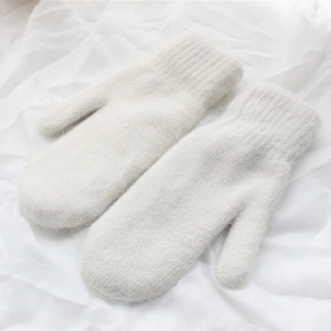 Sarung tangan wanita, warna Solid, jari penuh berlapis bulu, musim gugur musim dingin, sarung tangan rajut, benang Angora, campuran, tebal, luar ruangan - Product Image 6