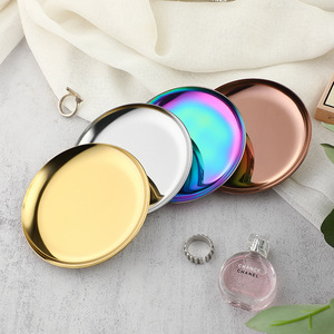 Plateau de présentation de bijoux <span class=keywords><strong>en</strong></span> acier inoxydable avec logo personnalisé pour cadeau, plateau rond petit et doré décoratif, plateau de rangement <span class=keywords><strong>en</strong></span> métal - Product Image 1
