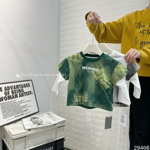 T-<span class=keywords><strong>shirt</strong></span> tricoté à col rond pour enfants garçons et filles, manches longues, imprimé tie-dye, style streetwear, décontracté, automne, vente en gros - Product Image 4