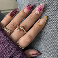 Faux ongles de luxe en ABS, effet salon, semi-artisanaux, à paillettes, couvrance totale, courts, 24 pièces, vente en gros
