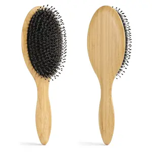 New Product Boar Bristle Hair Extension Brush Natural Bamboo Hairbrush Detangler Brushes Wooden Detangle Brush