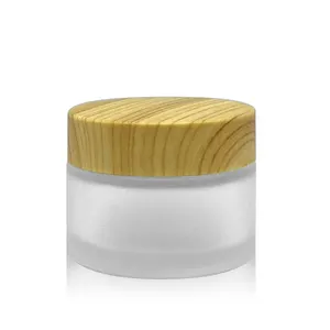 15g 30g 50g 100g Clear Frosted Bottle Cosmetic Face Body Cream Oil Glass Jar with Bamboo Wooden Cap