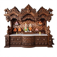 Temple en bois de Sagwan fait main pour salle de prière, Mandir Swaminarayan en teck doré pour la maison, unité de temple BAPS avec base de rangement