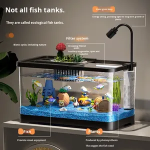 Petit aquarium rectangulaire écologique avec filtration et oxygénation intégrées, transparent, pour poissons rouges, idéal pour la maison et le patio. - Product Image 3