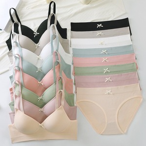 調節可能なバックバックルと柔らかい固定カップブラを備えた新しい高品質の女性用ブラセットプラスサイズのボウブラ - Product Image 1