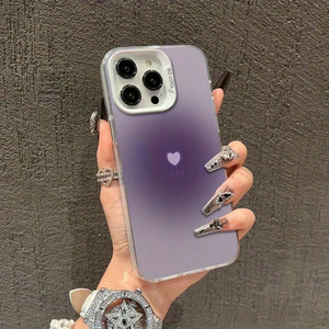 Custodia per cellulare colorata <span class=keywords><strong>viola</strong></span> a forma di <span class=keywords><strong>cuore</strong></span> in argento per <span class=keywords><strong>iPhone</strong></span> 16 Plus 17 Pro Max 14 13, cover posteriore trasparente IMD - Product Image 1