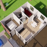 Maison conteneur de 39 m² avec 2 chambres, sur pilotis et véranda de 24 m², toit à double pente, maison préfabriquée modulaire au Cambodge