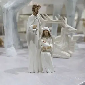 Decoratieve Beeldjes Standbeeld Kerststal Hars Familie Figuur Sculptuur Madonna Met Heilige Kind Hars Handwerk Ornament