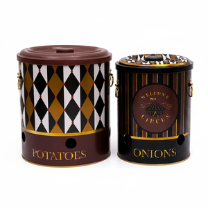 Metal Potato & Onion <b>Storage</b> <b>Bin</b> Set Dia 225x240 mm ( 2 Pcs ) Vintage Circus Elegance Circus Design - Product Image 2