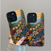 Étui de téléphone portable en cuir artificiel TPU avec impression de fleurs colorées style graffiti pour iPhone X Xr 11 12 13 14 15 16 17 18 Pro Max